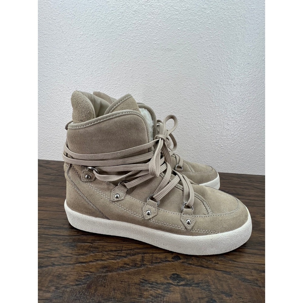 Kendall Kylie Darby Womens 8 Beige Suede Faux Fur Lined High Top Sneaker Boots